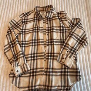 Old Navy Tan and Black Plaid Flannel Shirt